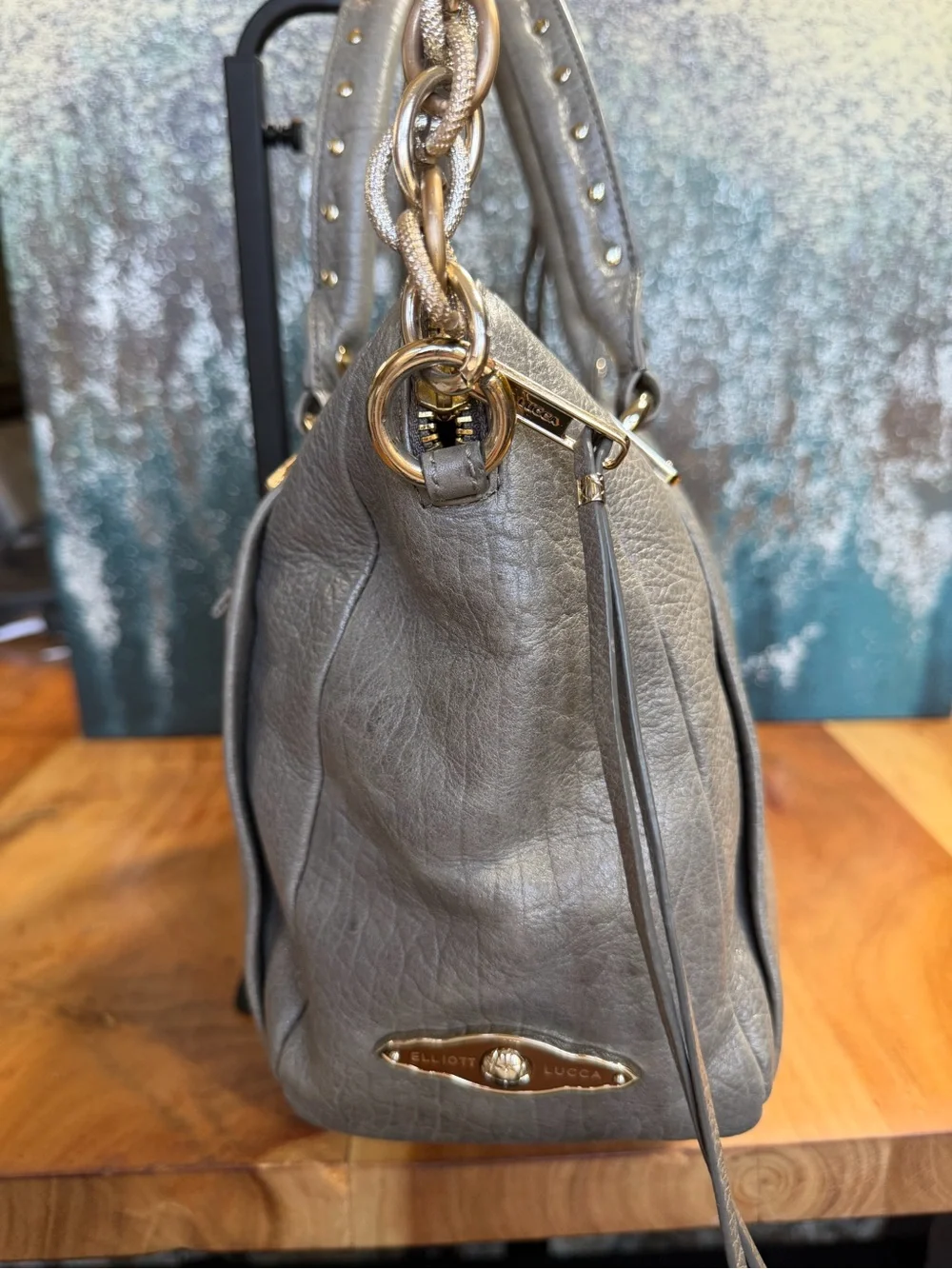 Elliott Lucca Leather Classic 2010s Albertine Metallic‎ Pewter Bag